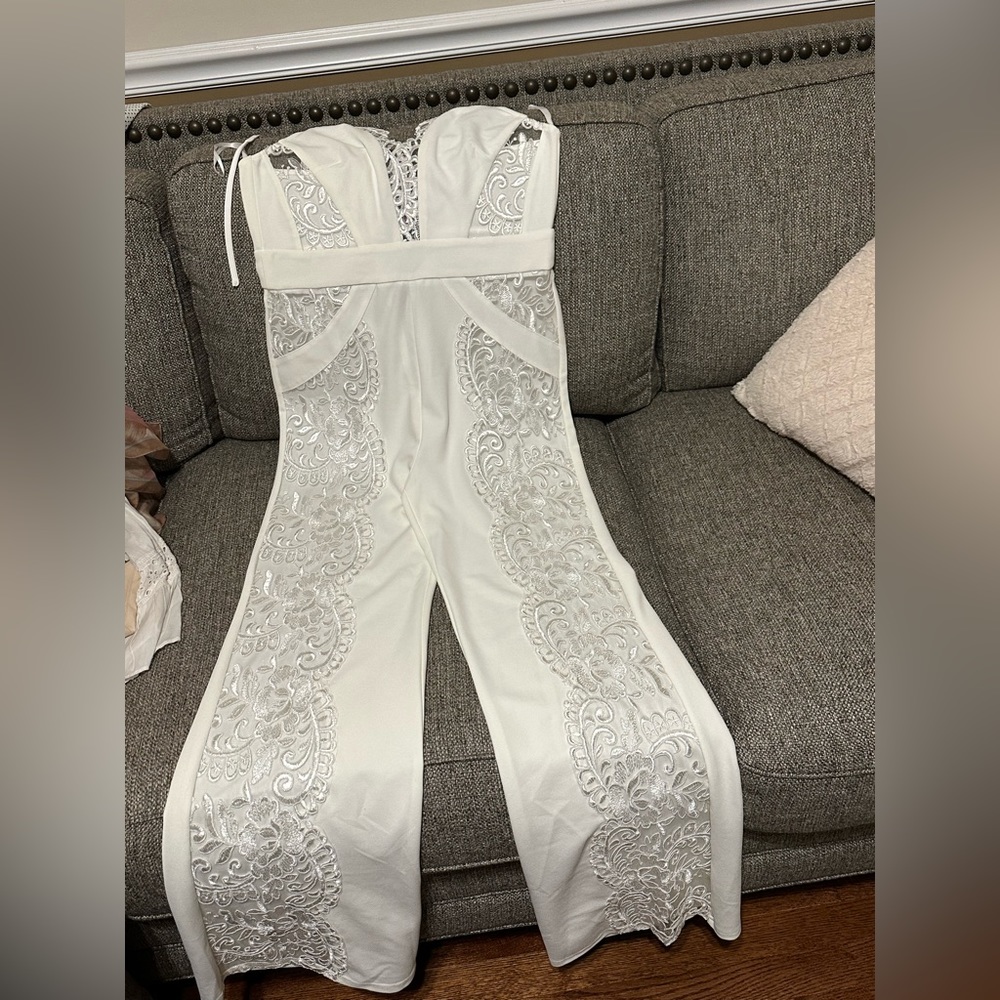 Lace white halter romper